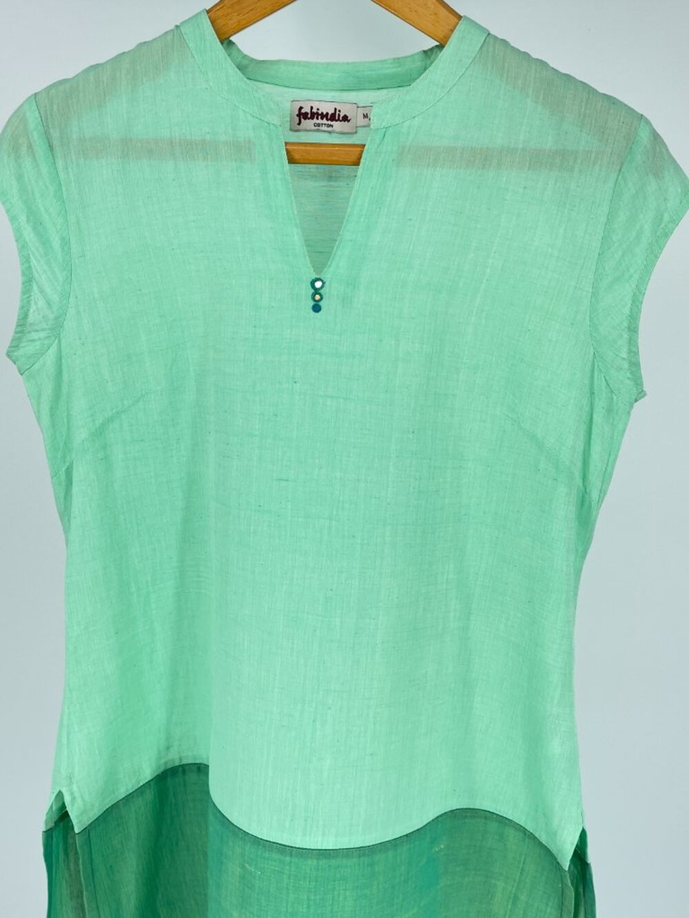 Fab India Blue Green Floral Block Print Cotton Kurta Tunic Medium - Picture 6 of 7